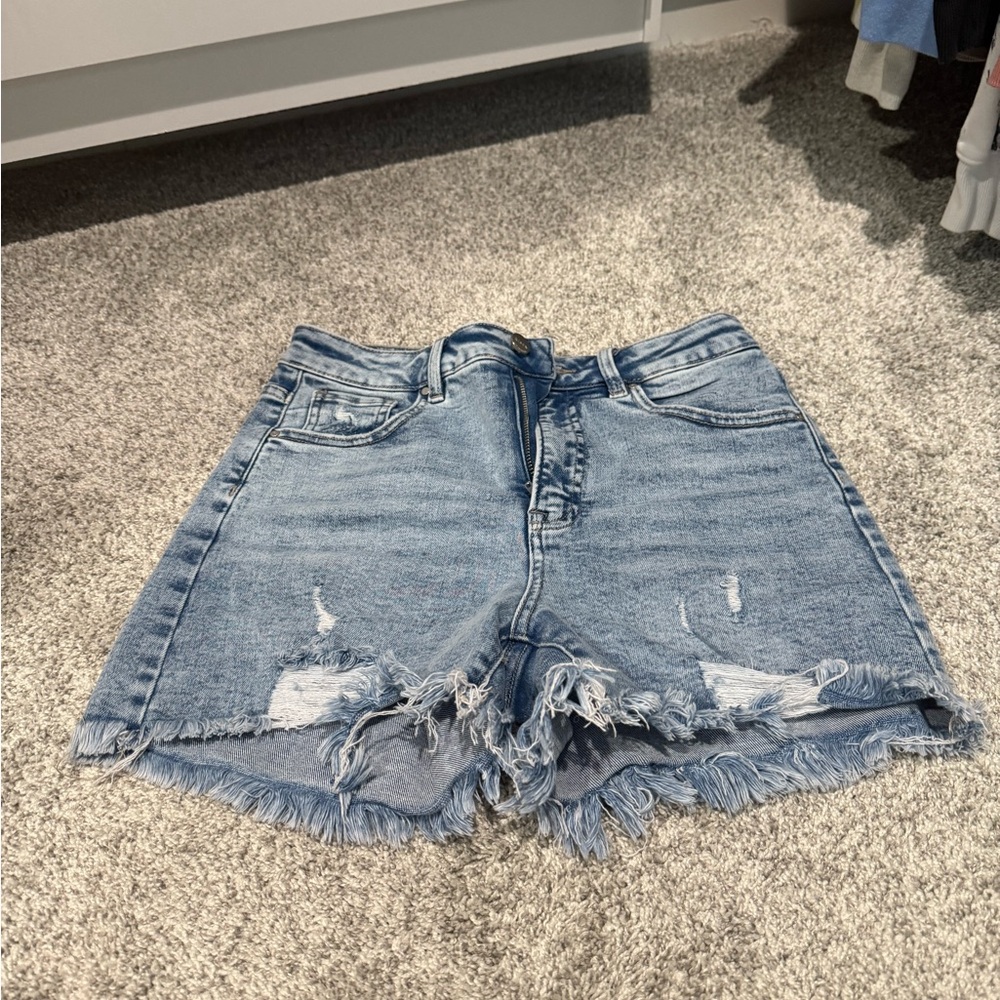 Risen Distressed Jean Shorts with Raw Hem